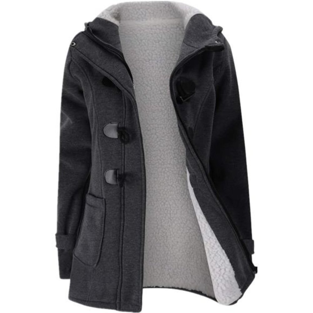 Womens‎ Fashion Horn Button Fleece Thicken Coat with Hood Winter Warm Jacket